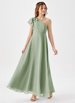 Azazie Arabella Junior Dusty Sage A-Line Ruched Chiffon Dress image4