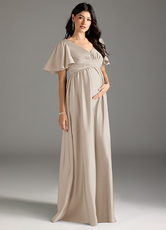 Azazie Verna vestidos de dama de honor de maternidad Vestido de Corte En A Volante Hasta el suelo Satén Elástico image5