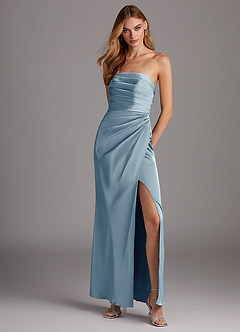 Azazie Lexie Bridesmaid Dresses Dusty Blue Sheath Strapless Stretch Satin Convertible Dress image1