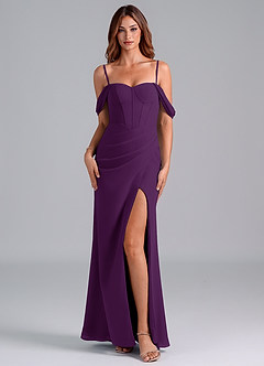 Azazie Asha Bridesmaid Dresses Grape Sheath Off the Shoulder Chiffon Convertible Dress image7