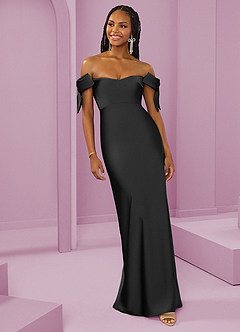 Barbie ♥ Azazie Bridesmaid Dresses Black Sheath Off the Shoulder Stretch Satin Convertible Dress image4
