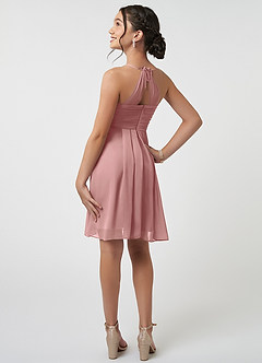 Azazie Ginny Junior Vestido de Rosa Polvorienta de Gasa de Corte En A con Plisado image4