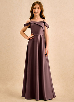 Azazie Jupie Girls Formal Vente finale Robe Trapèze en Mat Satiné Plissée Blushing Pink image1