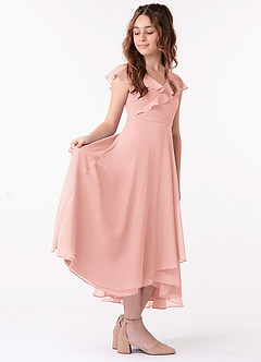 Azazie Posie Junior Rosette A-Line Ruched Chiffon Dress image3
