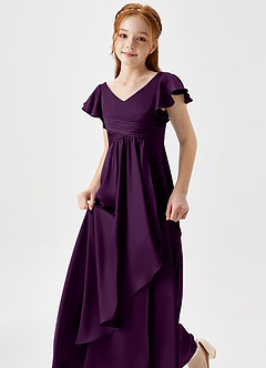 Azazie Omari Junior Grape A-Line Pleated Stretch Satin Dress image6