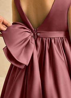 Azazie Doodle Flower Girl Dresses Amethyst Ball-Gown Bow Matte Satin Dress image6