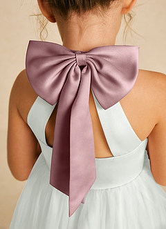 Azazie Dora Flower Girl Dresses Ivory Dusty Rose A-Line Bow Tulle Dress image5