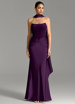 Azazie Eva Bridesmaid Dresses Grape Mermaid Pleated Stretch Satin Dress image5