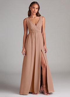 Azazie Tanicia Bridesmaid Dresses Champagne Rose A-Line Pleated Chiffon Dress image4