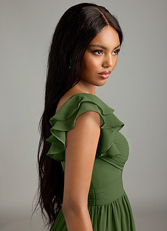 Azazie Anaya Bridesmaid Dresses Olive A-Line Pleated Chiffon Dress image7