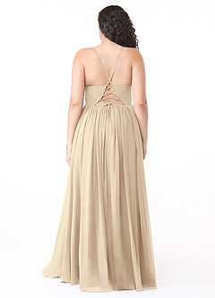 Azazie Aaida Bridesmaid Dresses Champagne A-Line Corset Chiffon Dress image8