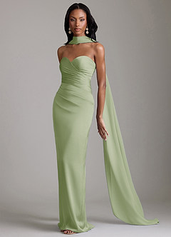 Azazie Sonora Bridesmaid Dresses Dusty Sage Sheath Strapless Stretch Satin Dress image10