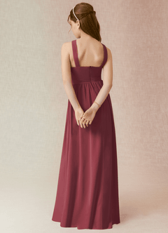 Azazie Jiya Junior Abito A-Line in Chiffon Plissettato Merlot image2