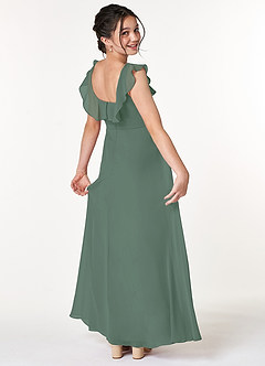 Azazie Jinny Junior Eucalyptus A-Line Ruched Chiffon Dress image2