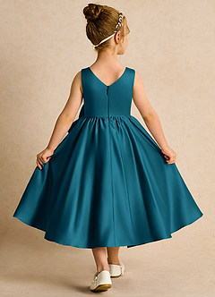 Azazie Hermia Blumenmädchenkleider A-Linie ärmellos Matte Satin Kleid Tintenblau image2