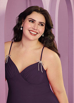 Barbie ♥ Azazie Bridesmaid Dresses Plum A-Line with Pockets Chiffon Dress image4