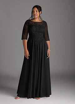Azazie Mirielle vestidos de madre de la novia Vestido de Negro de Gasa de Corte En A con Encaje Scoop image9