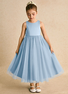 Azazie Solia Robe Demoiselle D'honneur Fillette Robe Princesse en Tulle Arc Poudre Bleue image6