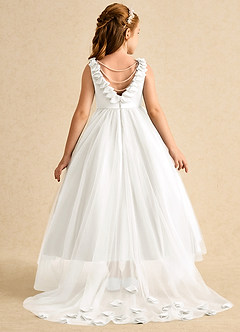 Azazie Lorita Flower Girl Dresses Ivory A-Line Beaded Tulle Dress image1