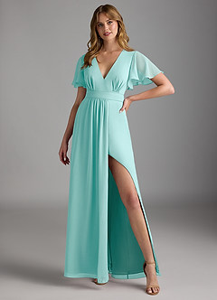 Azazie Zaniah Bridesmaid Dresses Aqua A-Line Chiffon Dress image4
