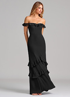 Azazie Marilynn 신부 들러리 드레스 인어 오프 더 숄더 쉬폰 바닥 길이 드레스 image4