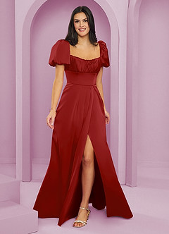 Barbie ♥ Azazie Bridesmaid Dresses Pomegranate A-Line Ruched Stretch Satin Dress image1