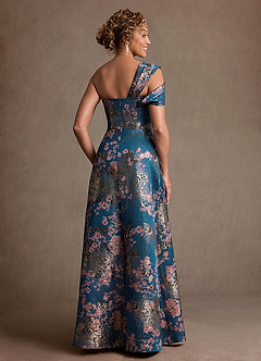 Azazie Yeshe Final Sale Matcha Green A-Line Pleated Floral Jacquard Dress image2