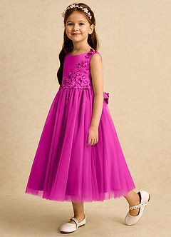Azazie Malva Flower Girl Dresses Fuchsia Ball-Gown Bow Tulle Dress image3