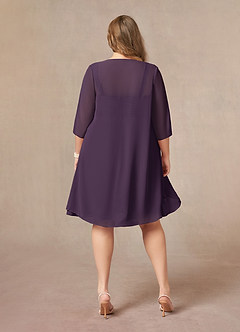 Azazie Olivia At-home Try On Dresses Plum A-Line Square Neckline Pleated Chiffon Dress image8