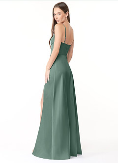 Azazie Halsey Brudtärnklänningar Klänning av Tubklänning i Stretch Satin Sidoslits Eukalyptus image5