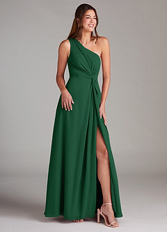 Azazie Brooke Bridesmaid Dresses Dark Green A-Line One Shoulder Chiffon Dress image4