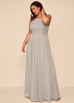 Azazie Ginger Bridesmaid Dresses Frost A-Line Halter Pleated Chiffon Dress image12