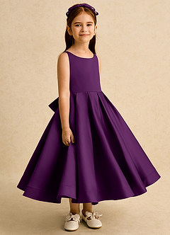 Azazie Babs Flower Girl Dresses Grape Ball-Gown Pleated Matte Satin Dress image3