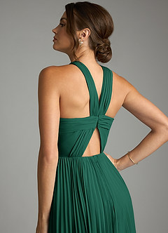 Azazie Afra Abiti da Damigella Abito A-Line in Chiffon Plissettato Smeraldo image6
