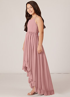 Azazie Sarafina Junior A-Linie Spitze Chiffon Kleid Altrosa image3