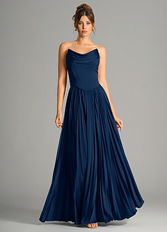Azazie Saedra Bridesmaid Dresses Dark Navy A-Line Corset Stretch Satin Dress image5
