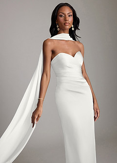 Azazie Sonora Vestidos de damas de honor Vestido de Blanco de Satén Elástico de Corte Recto con Sin tirantes image4