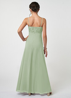 Azazie Sonya Junior Dusty Sage A-Line Lace Chiffon Dress image2