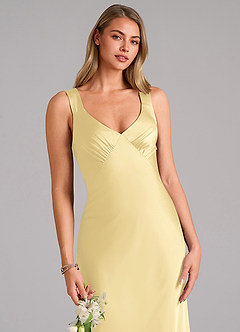 Azazie Kamila Bridesmaid Dresses Butter A-Line Pleated Stretch Satin Dress image7