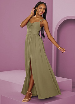 Barbie ♥ Azazie Abiti da Damigella Abito A-Line in Chiffon Plissettato Verde Muschio image13