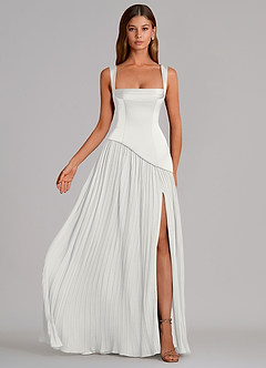 Azazie Stephanie Vestidos de damas de honor Vestido de Blanco de Satén Elástico de Corte en A con Plisado image4