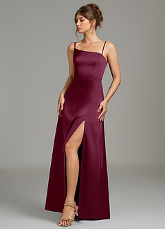 Azazie Clarke Robes de demoiselle d'honneur Robe Trapèze en Satin extensible Fente Latérale Mûre image5