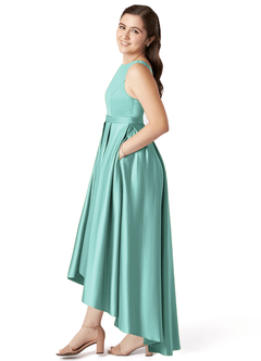 Azazie Inaya Junior A-Linie Gürtel/Schärpe Stretch-Satin Kleid Aqua image3