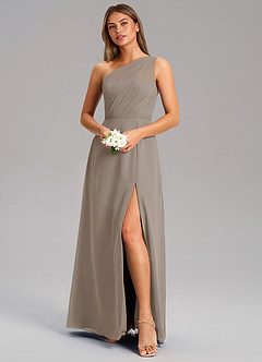 Azazie Phaedra Abiti da Damigella Abito A-Line in Chiffon Monospalla Taupe image12