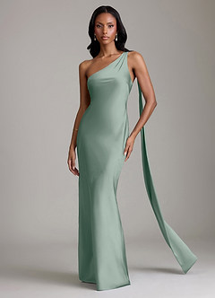 Azazie Galinda Brudtärnklänningar Klä av Sjöjungfru i Stretch Satin Ena axeln Silversalvia image4