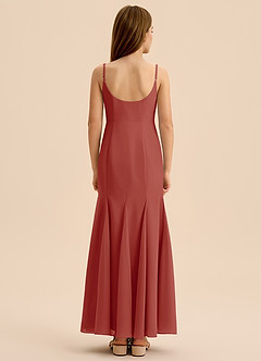 Azazie Evey Junior Vestido de Terracota de Gasa de Corte Sirena con Plisado image2