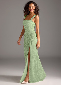 Azazie Jesaphine Vestidos de damas de honor Vestido de Floral Helecho Verde de Gasa de Corte Recto con Lazo image4