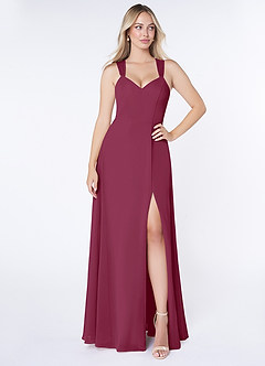 Azazie Jane Final Sale Mulberry A-Line V-Neck Pleated Chiffon Dress image1