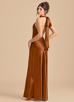 Azazie Velli Brudtärnklänningar Klä av Tubklänning i Metallisk satin Hög hals Koppar image1