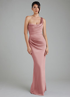 Azazie Sabrina Robes de demoiselle d'honneur Robe Sirène en Satin extensible Corset Rose Poussiéreuse image6